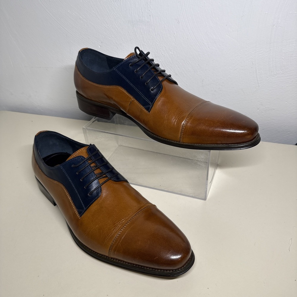 CARRUCCI Oxford Men's Dress Leather Shoes  Cap Toe Two Tones Brown /Navy Sz 10